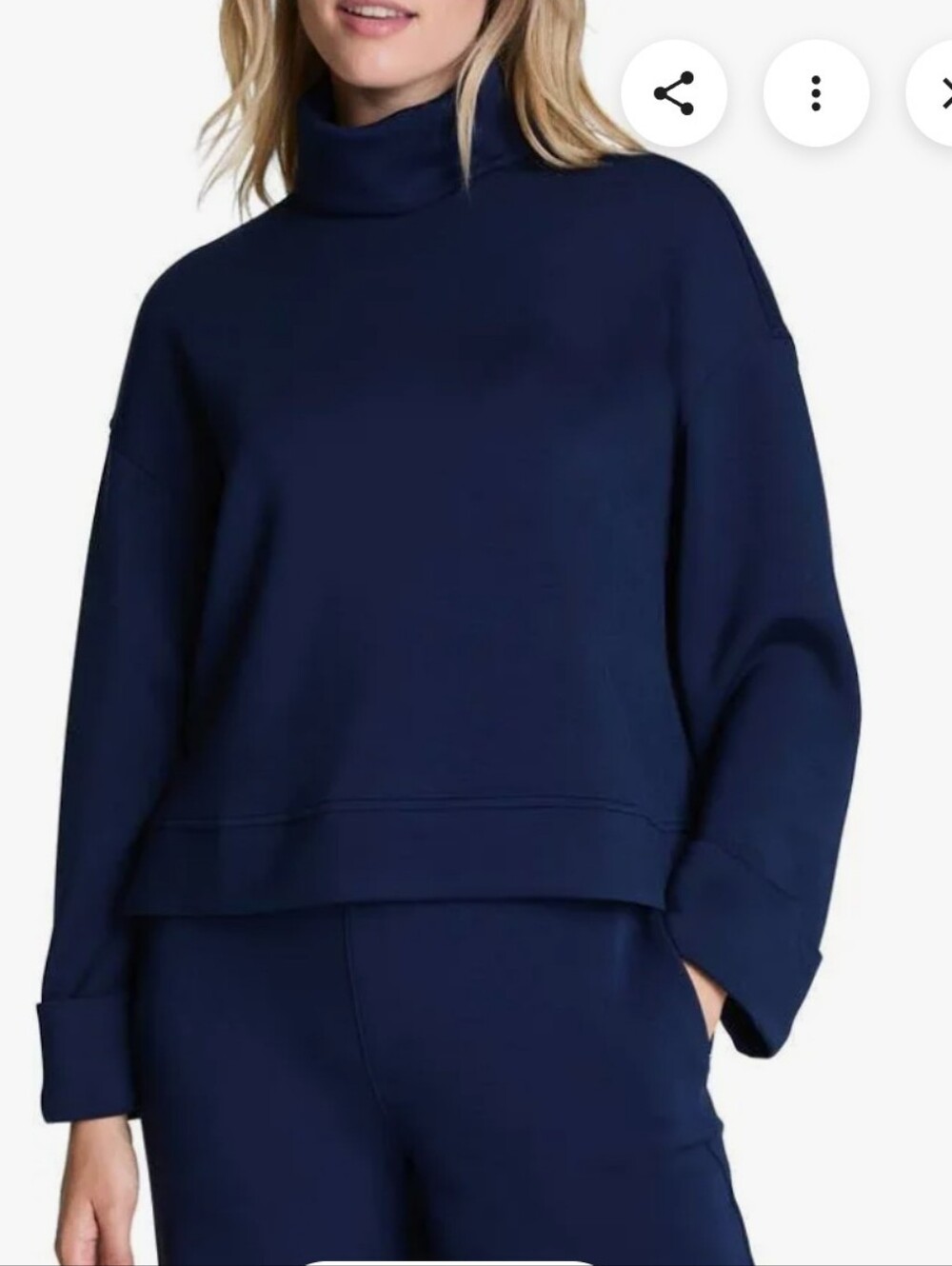 SPANX AirEssentials Cuffed Sleeve Turtleneck Sweatshirt Navy M
